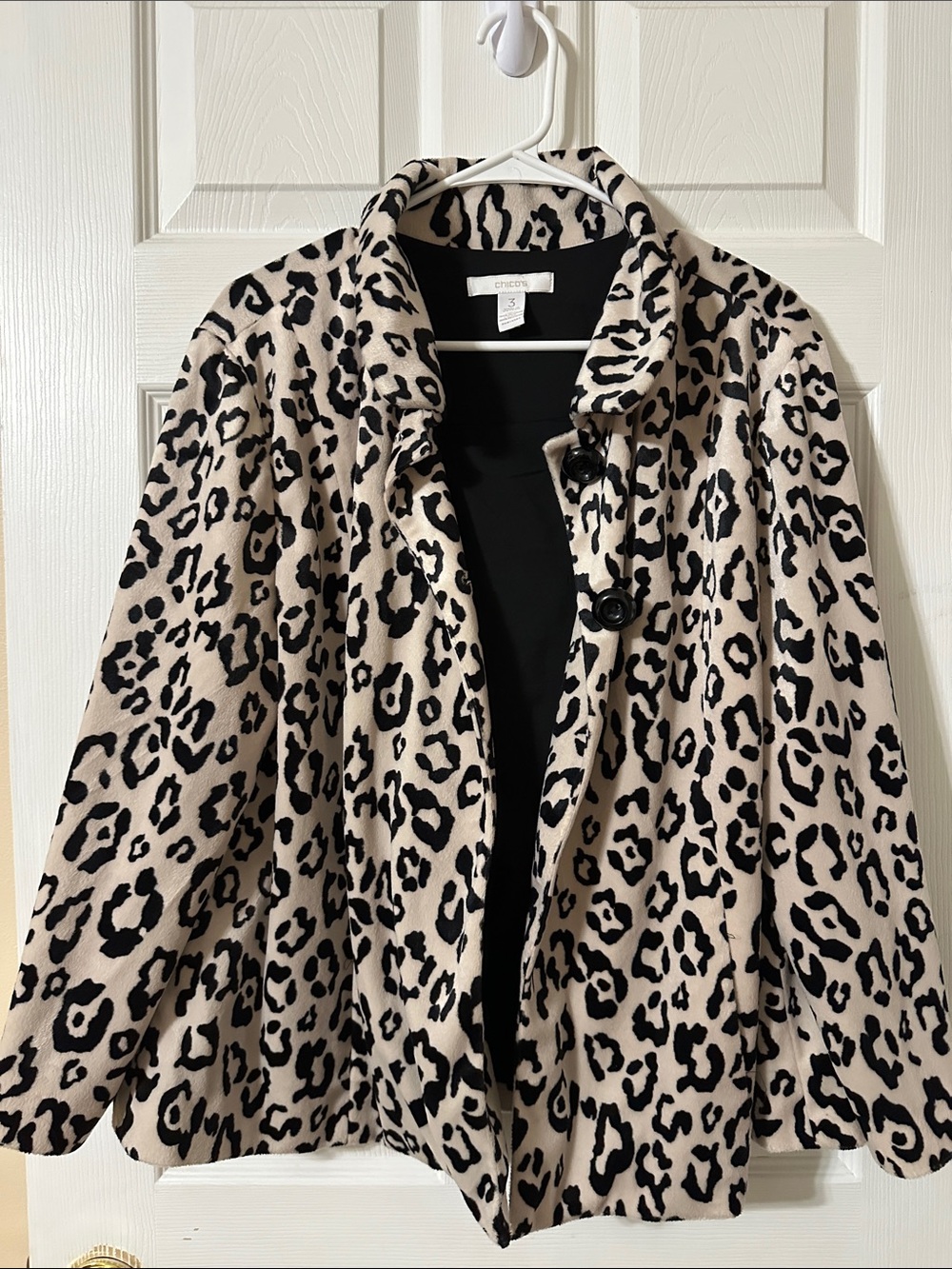 Chico's Beige and Black Leopard-Print Button Jacket